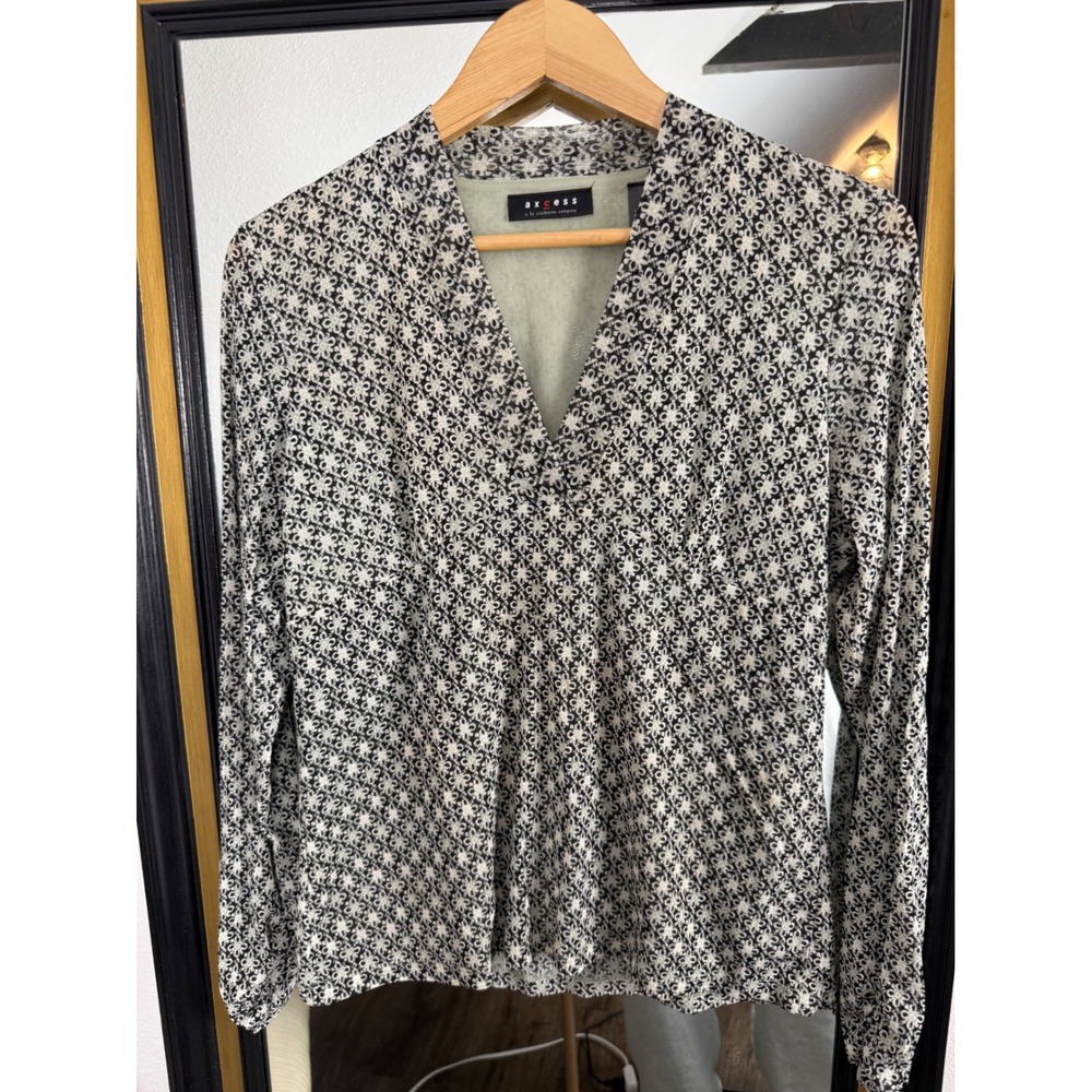 Y2K Axcess Liz Claiborne Mint Green Black Geometric Mesh V-Neck Top XL